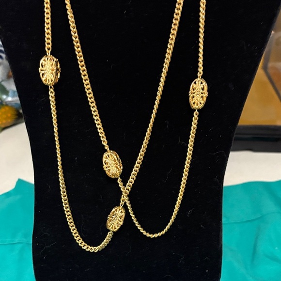 Kenneth Jay Lane Necklace 3D Cut Filigree Goldtone Signed Necklace - Picture 3 of 5